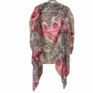 Sheer Leopard & Peacock Feather Print‎ Asymmetrical Drape Top – One Size